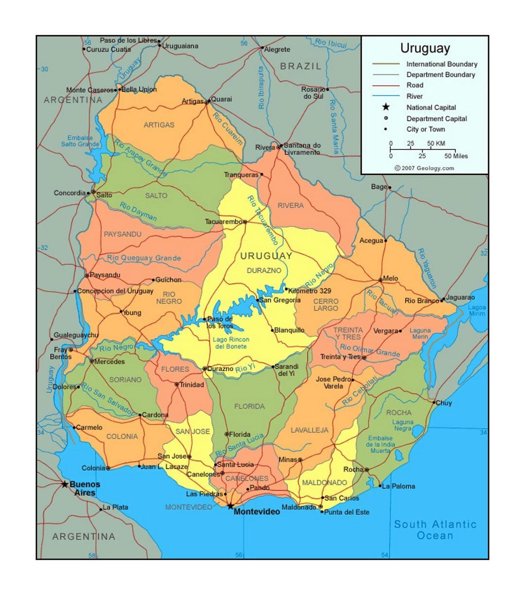 Карта Уругваю політичних